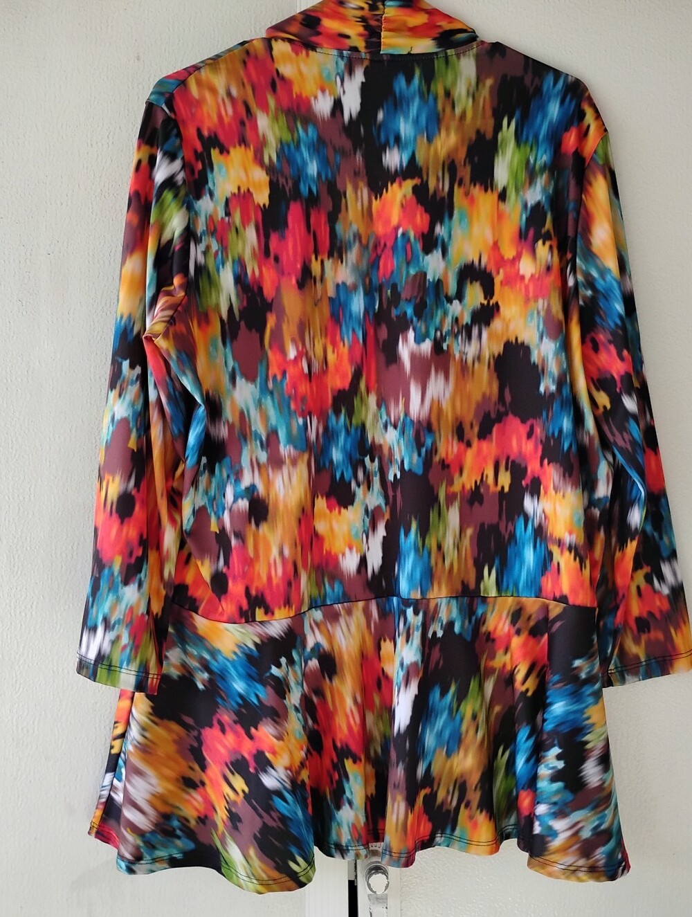 Colorful Abstract Open Front Drape Cardigan - Picture 2 of 14